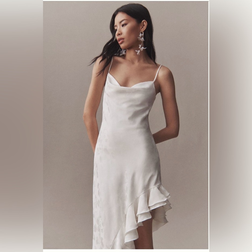 BHLDN Cowel Neck Asymmetrical Flounce Hem Dress